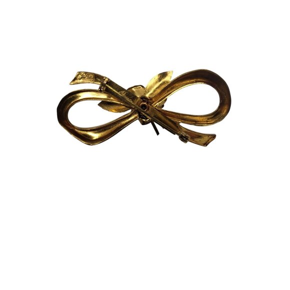 Vintage 1940's Coro Pegasus Signed Large Bow and flower Brooch Gold Tone, - Picture 7 of 9